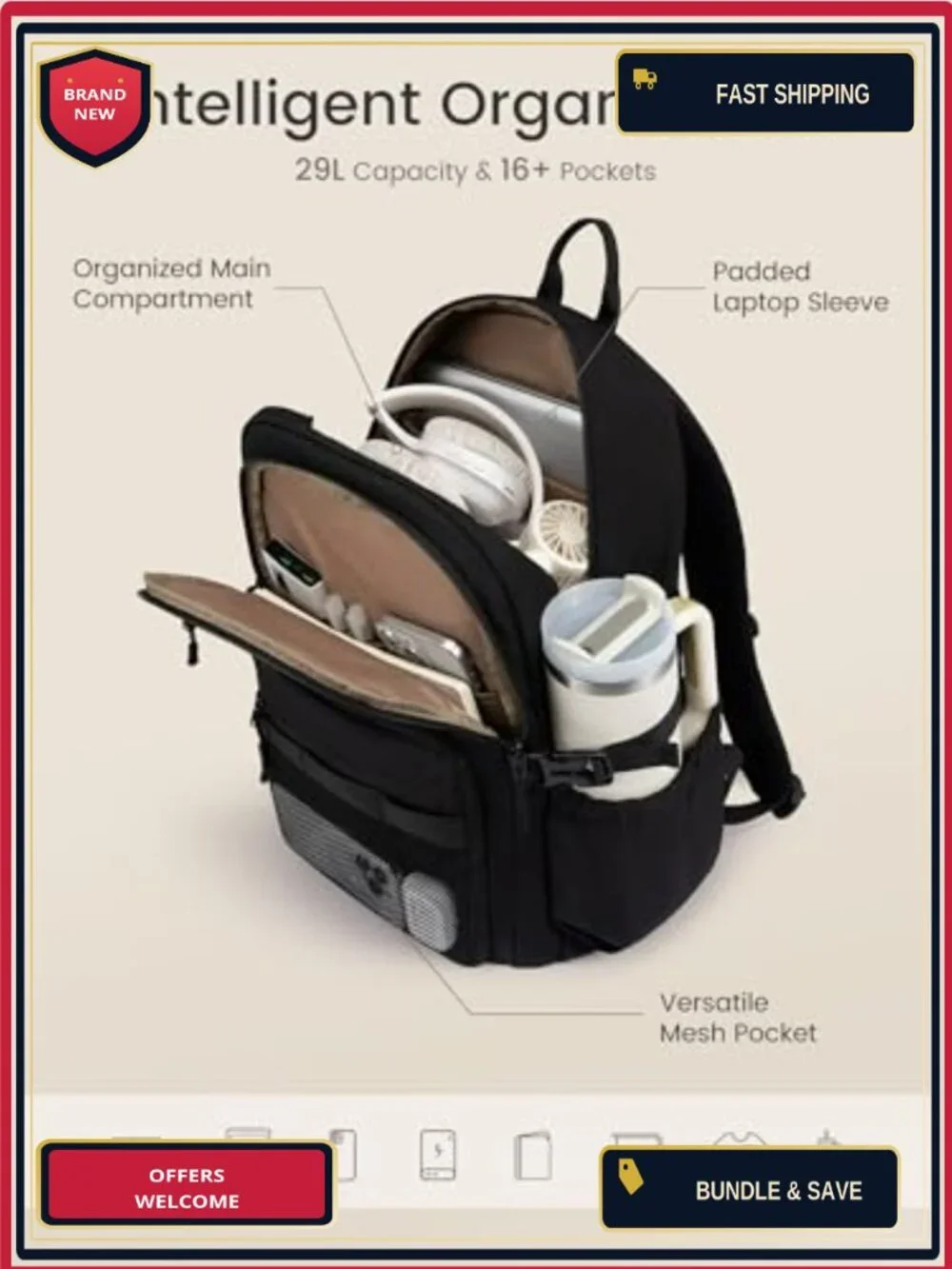 LOVEVOOK Laptop Backpack 15.6 Inch Tech-Ready Work Travel Backpack with Cup